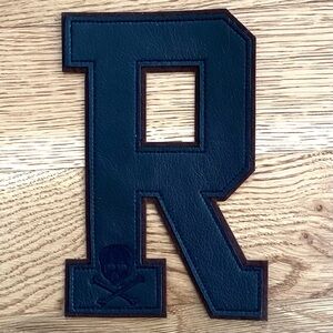 Black Leather Rugby Ralph Lauren Letter 'R' Patch